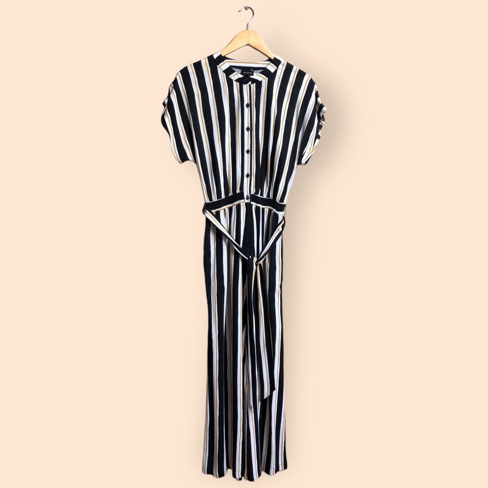 Who What Wear Striped Short Sleeve Button Front Pant Jumpsuit Casual Women’s XS